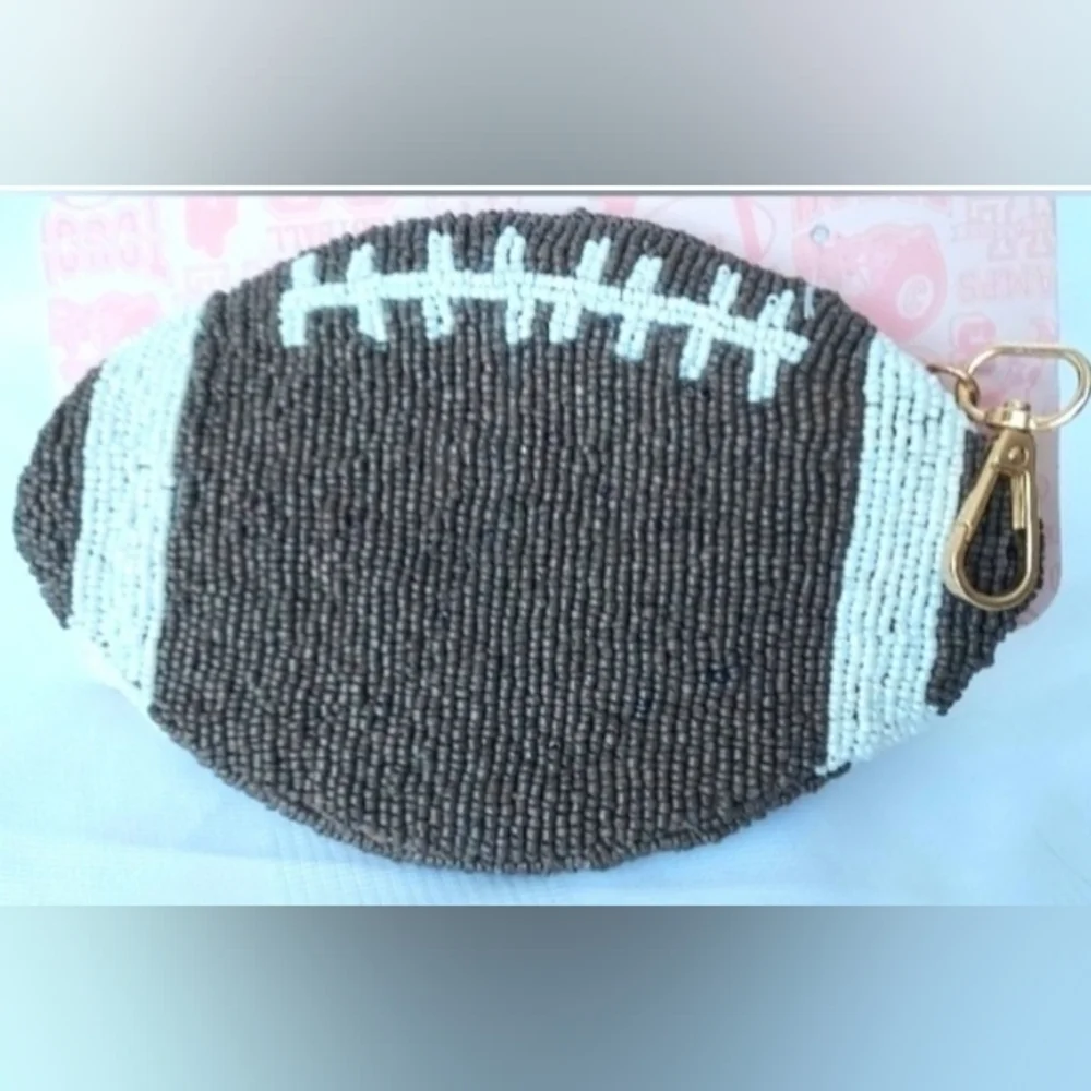 Beaded Football Cosmetic/Travel Pouch NWT